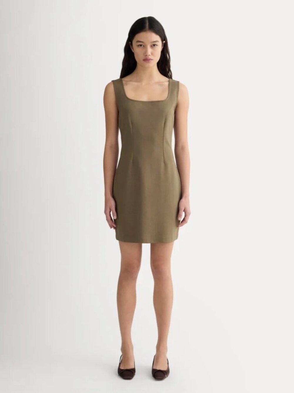 Everlane The Dream Square-Neck Dress - Deep Taupe Size S